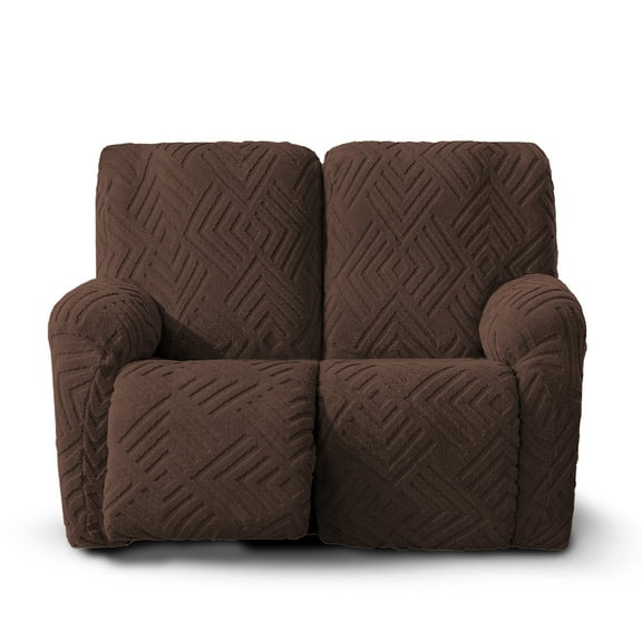 Lavish Cover Stretch Recliner Loveseat Cover, Non-Slip Slipcovers for Recliner Loveseat, Washable Furniture Protector with Pocket & Elastic Bottom for Kids Pets, 2 Seaters, Dark Coffee