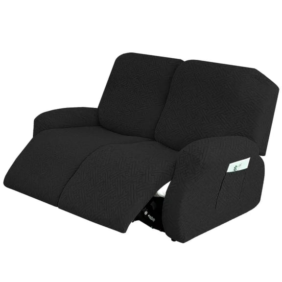 Lavish Cover Stretch Recliner Loveseat Cover, Non-Slip Slipcovers for Recliner Loveseat, Washable Furniture Protector with Pocket & Elastic Bottom for Kids Pets, 2 Seaters, Black