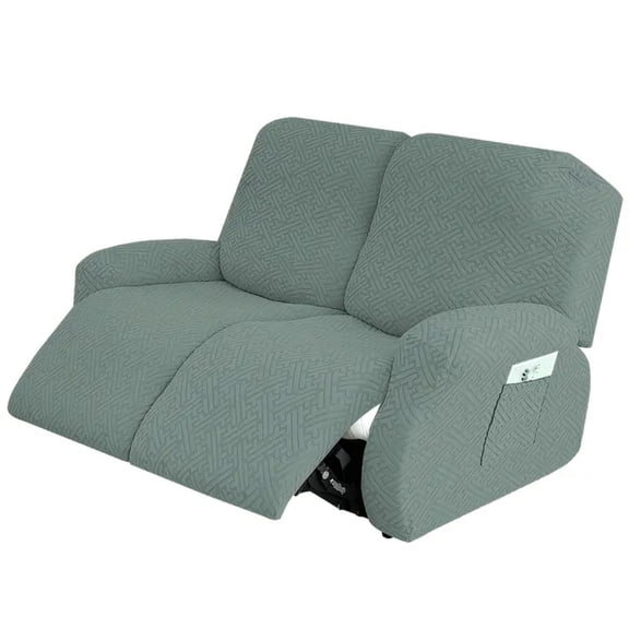 Lavish Cover Stretch Recliner Loveseat Cover, Non-Slip Slipcovers for Recliner Loveseat, Washable Furniture Protector with Pocket & Elastic Bottom for Kids Pets, 2 Seaters, Gray Green