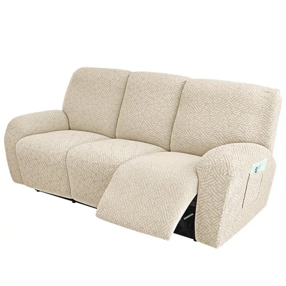 Lavish Cover Stretch Recliner Sofa Cover, Non-Slip Slipcovers for Recliner Sofa, Washable Furniture Protector with Pocket & Elastic Bottom for Kids Pets, 3 Seaters, Beige
