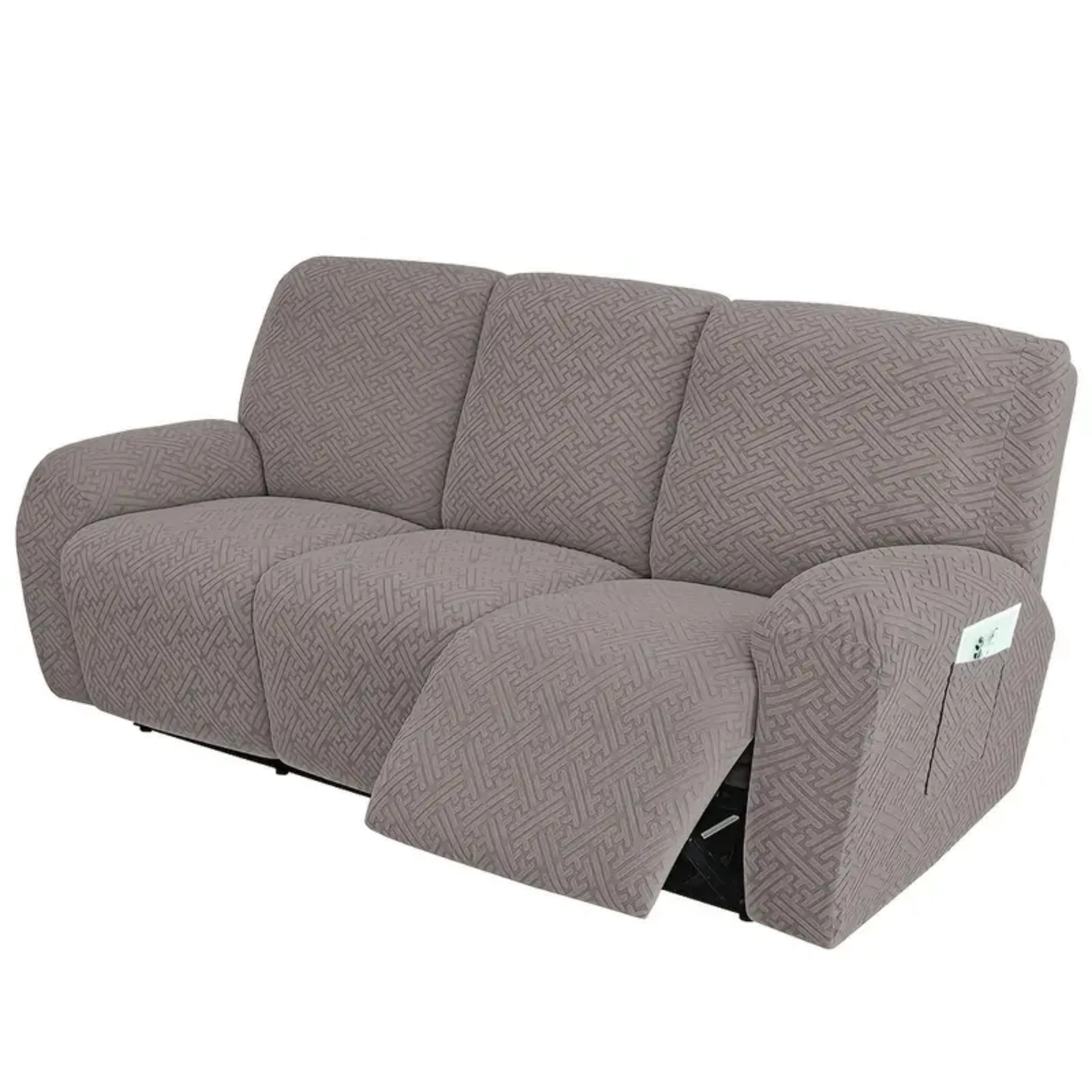 Lavish Cover Stretch Recliner Sofa Cover, Non-Slip Slipcovers for Recliner Sofa, Washable Furniture Protector with Pocket & Elastic Bottom for Kids Pets, 3 Seaters, Khaki