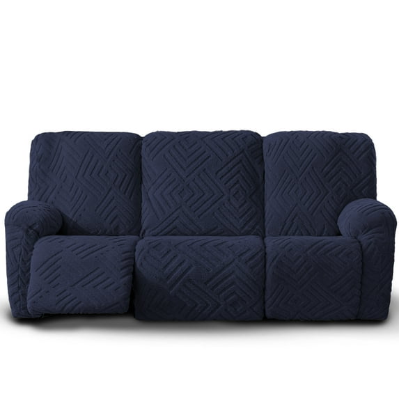 Lavish Cover Stretch Recliner Sofa Cover, Non-Slip Slipcovers for Recliner Sofa, Washable Furniture Protector with Pocket & Elastic Bottom for Kids Pets, 3 Seaters, Navy Blue