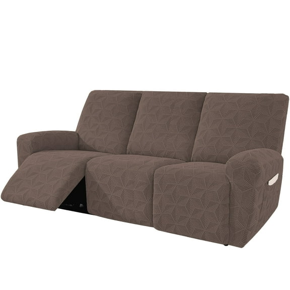 Lavish Cover Stretch Recliner Sofa Cover, Non-Slip Slipcovers for Recliner Sofa, Washable Furniture Protector with Pocket & Elastic Bottom for Kids Pets, 3 Seaters, Coffee