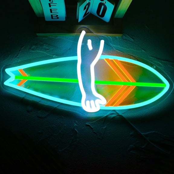 Y YUNHSOM Surfboard Shaped Neon Sign, USB Power Dimmable LED Neon Sign for Wall Decor, Surfing Themed Restaurants Decor, Beach Bars, and Leisure Places (15.7 * 7.8 inch)