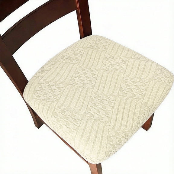 Lavish Cover Stretch Chair Seat Cover, Elastic Removable Dining Chair Cushion Slipcover, Beige Jacquard Textured, 4 Pack