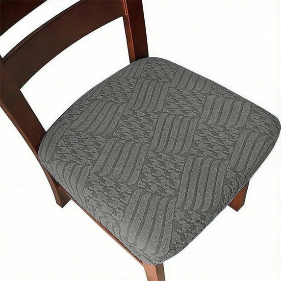 Lavish Cover Stretch Chair Seat Cover, Elastic Removable Dining Chair Cushion Slipcover, Medium Gray Jacquard Textured, 6 Pack