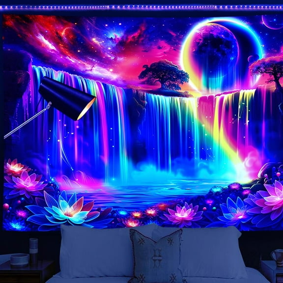Y YUNHSOM UV Reactive Waterfall Tapestry Blacklight Glow Wall Hanging for Bedroom Aesthetic Decor(59" x 79")