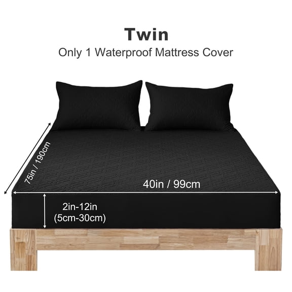 Y YUNHSOM Waterproof Mattress Protector, Mattress Pad Noiseless Pocket 2"-12" Depth, Soft Breathable Dirt-Proof Bed Mattress Cover Machine Washable for Home, Bedroom, Hotel(Twin,Black)