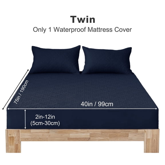 Y YUNHSOM Waterproof Mattress Protector, Mattress Pad Noiseless Pocket 2"-12" Depth, Soft Breathable Dirt-Proof Bed Mattress Cover Machine Washable for Home, Bedroom, Hotel(Twin,Navy Blue)