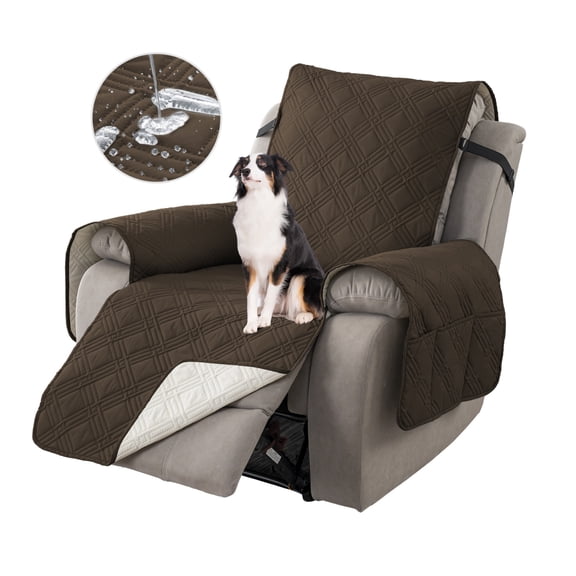 Lavish Cover Waterproof Recliner Chair Cover Non Slip Quilted Recliner Protector with Side Pocket for Pet Dog, 25 Inch, Dark Coffee