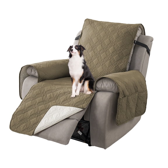 Lavish Cover 28IN Recliner Cover Slipcover, Khaki Quilted Sofa Protector with Pockets, Non-Slip Armchair Cover for Living Room
