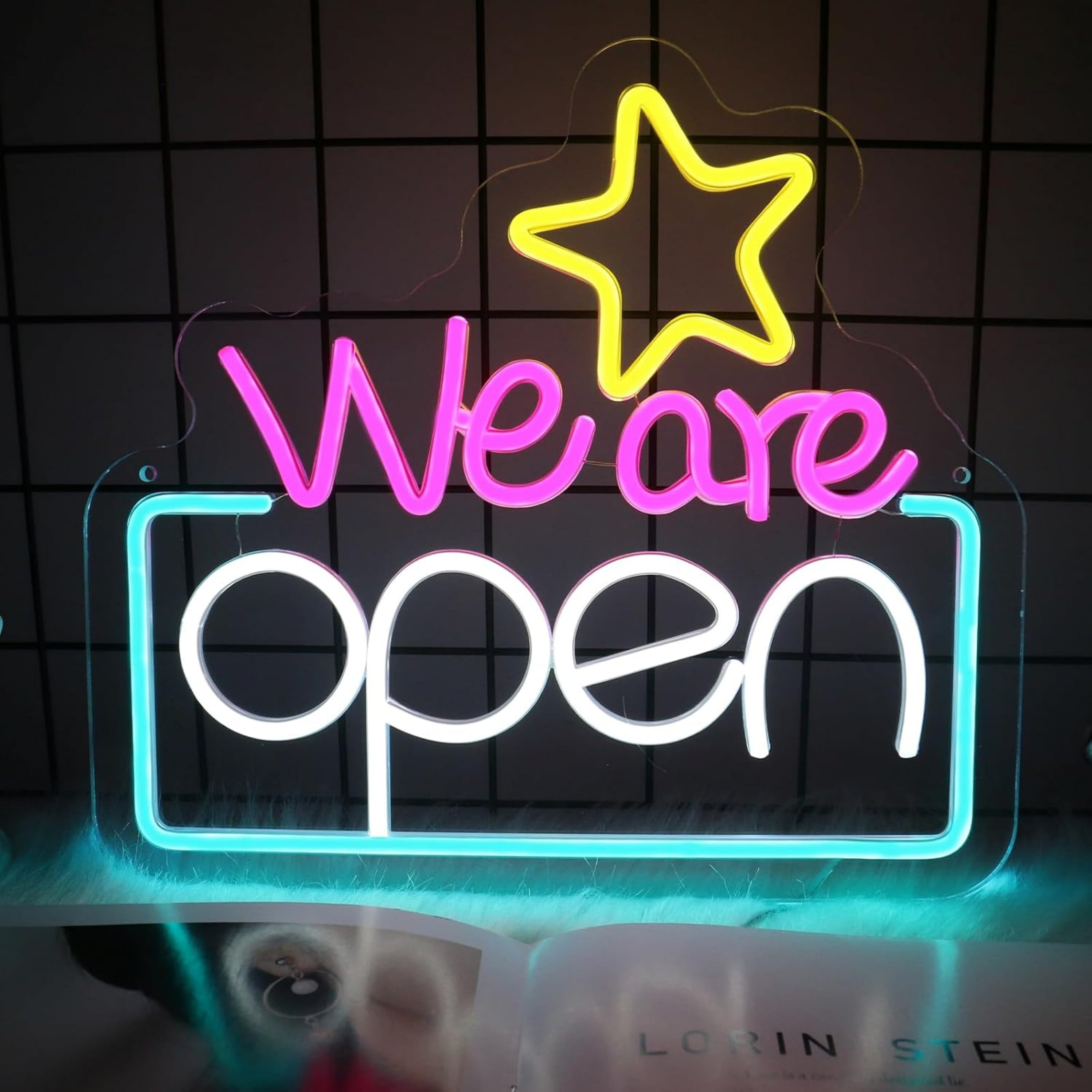 UPONRAY We Are Open Neon Signs, 13.5"*12.2" Dimmable & USB-Powered LED Neon Light, Stylish Wall Decor for Restaurant, Store, Bar, Cafe, Club