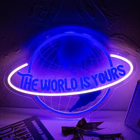 Y YUNHSOM The World is Yours Neon Sign, UV Printing Usb Power Dimmable Led Light Signs for Wall Decor,for Office, Graduation Party, Birthday Gifts(16.5*11.8 Inch)