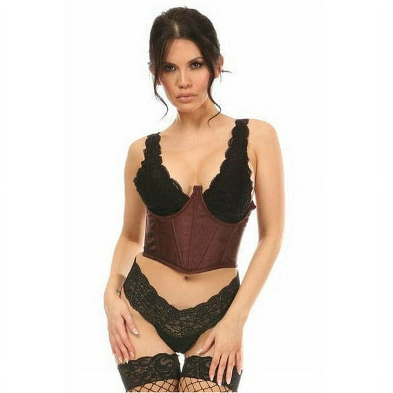 Lavish Dark Brown Brocade Open Cup Waist Cincher