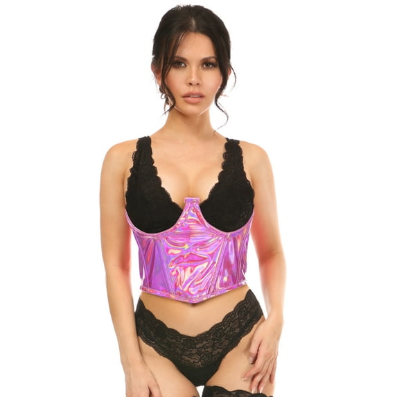 Lavish Fuchsia Holo Open Cup Underwire Waist Cincher
