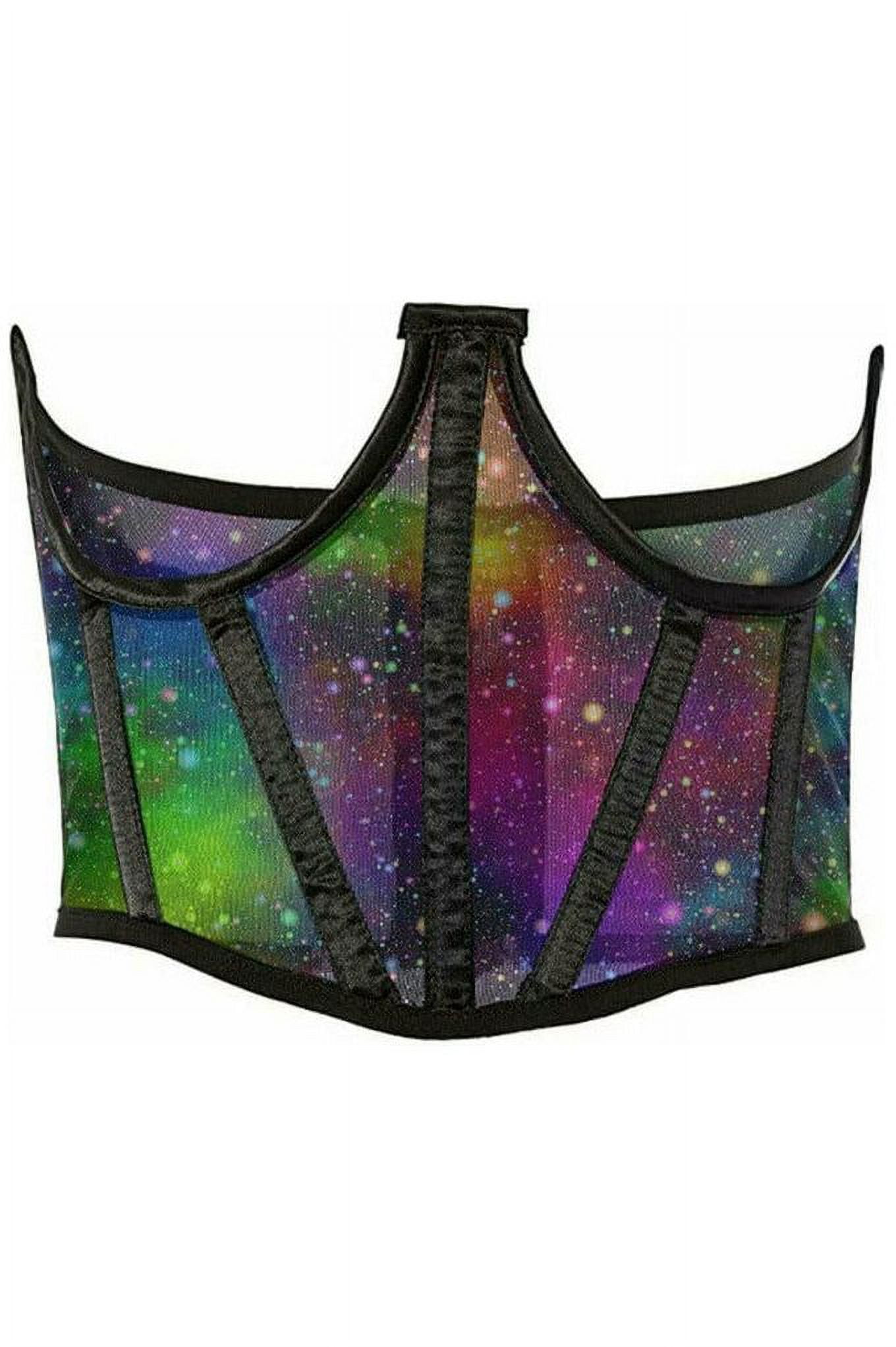 Lavish Galaxy Print Mesh Open Cup Waist Cincher