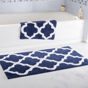 Lavish Home 100% Cotton Trellis Bathroom Mat Set - Navy - 2 Piece