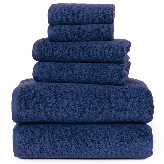 Lavish Home 67-0017-BLA 6 Piece Cotton Towel Set, Navy