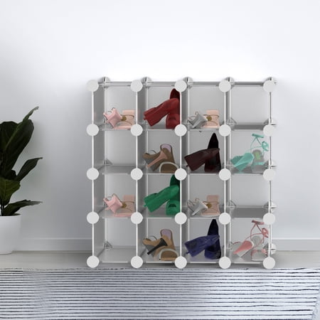 Lavish Home 16-Cube Shelves with Interlocking Modular Cubby Shelving for Organization and Storage(White)