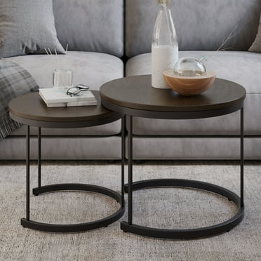Lavish Home 19.75-inch Nesting Coffee Table Small Round Tables Nest Together, Brown, Set of 2