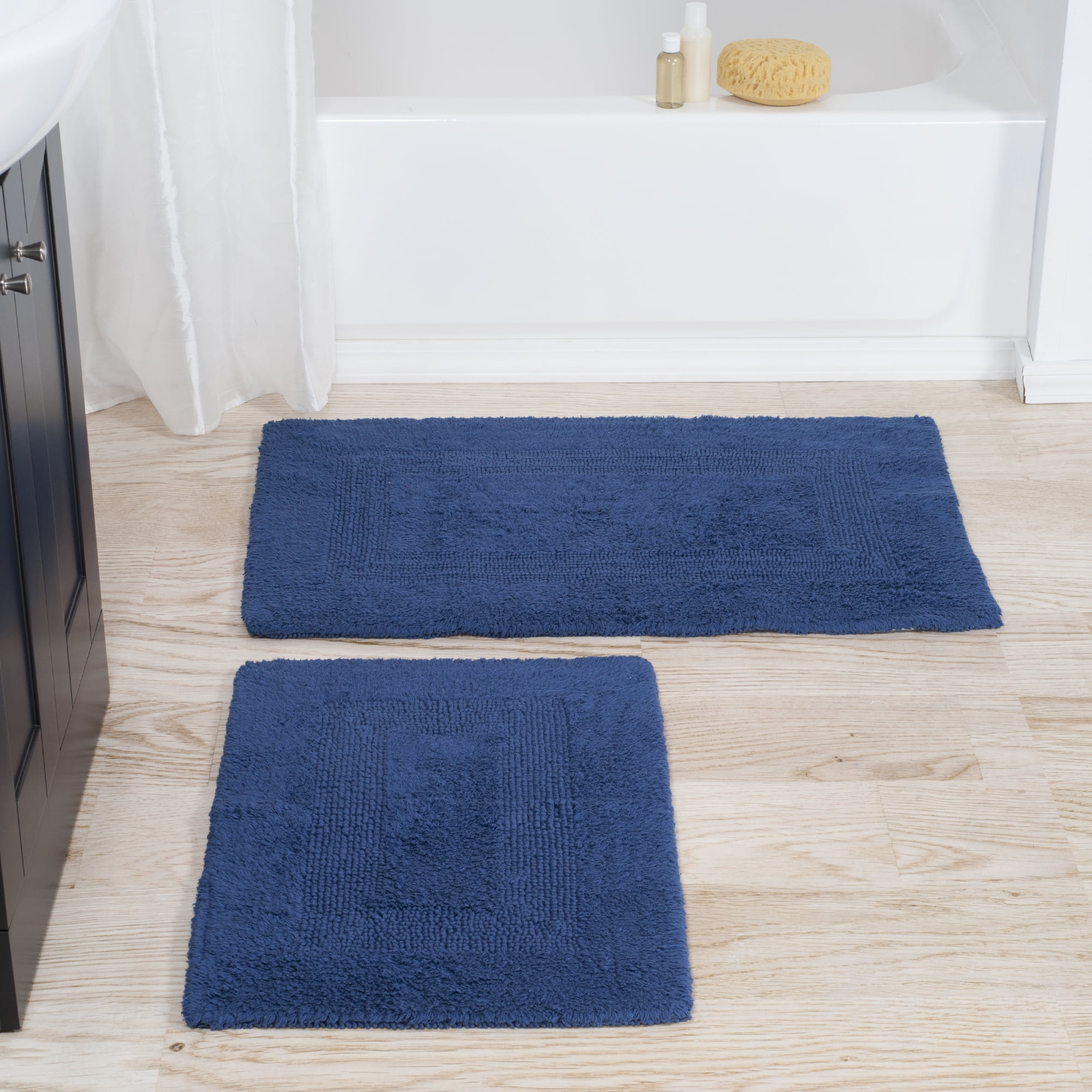 Veria 2 Piece Bath Mat with Textured Loops Details The Urban Port Navy Blue