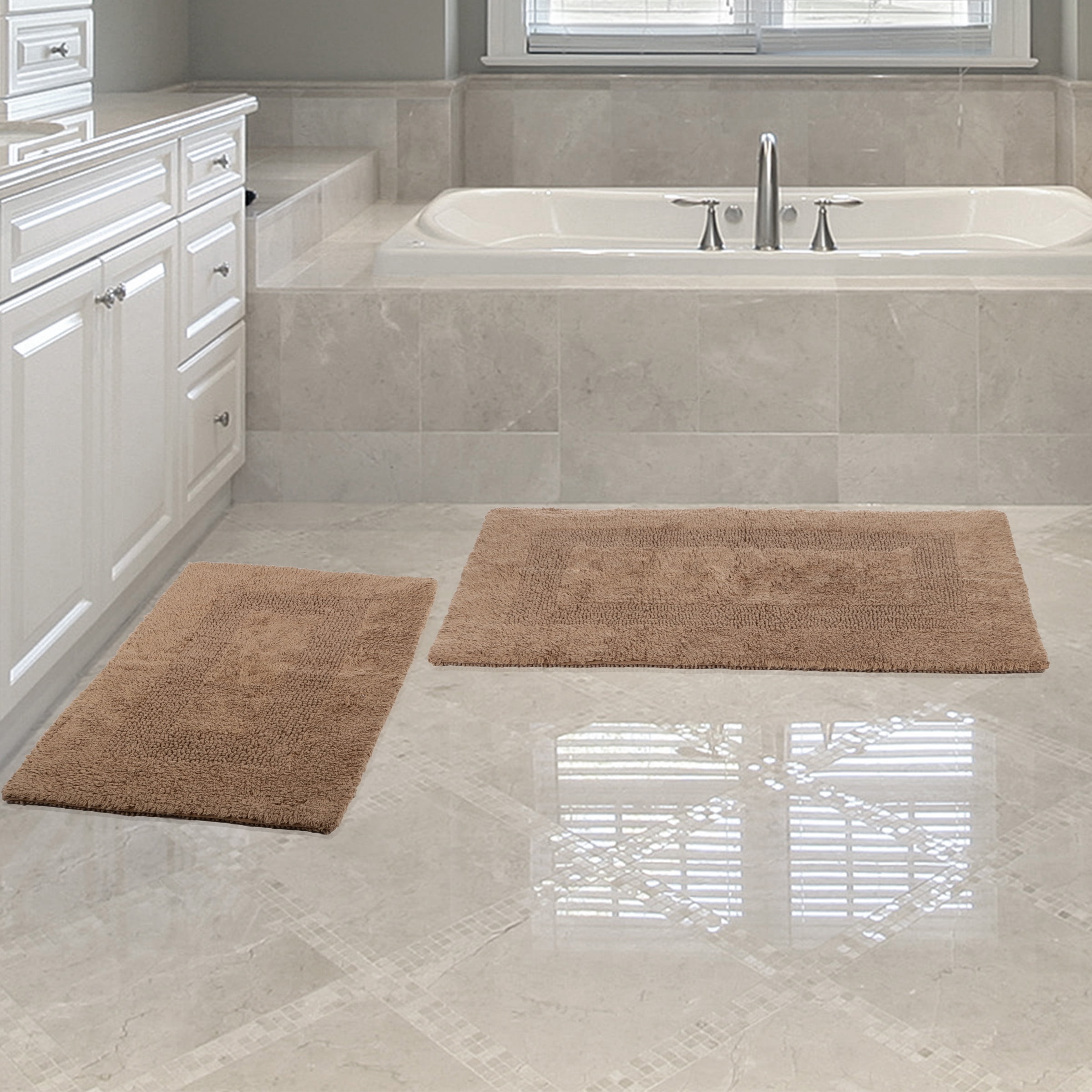 Lavish Home 2Piece 100 Cotton Reversible Bathroom Rug Set, Taupe
