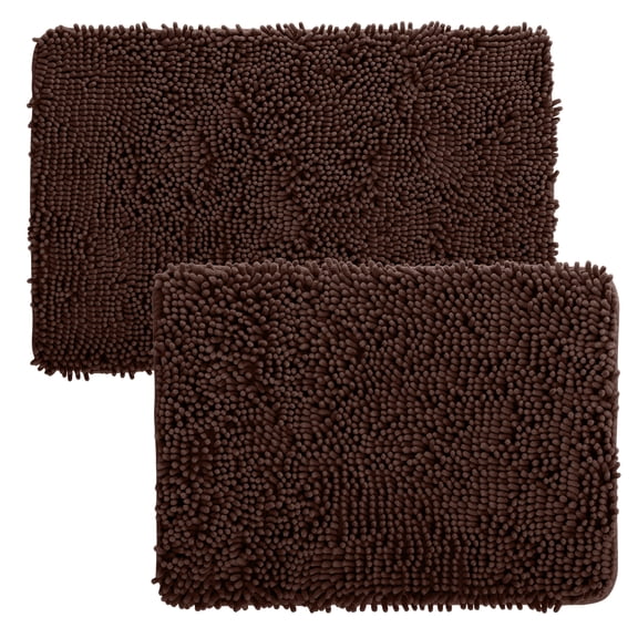 Lavish Home 2-Piece Chenille Memory Foam Bathroom Rugs Set, Chocolate