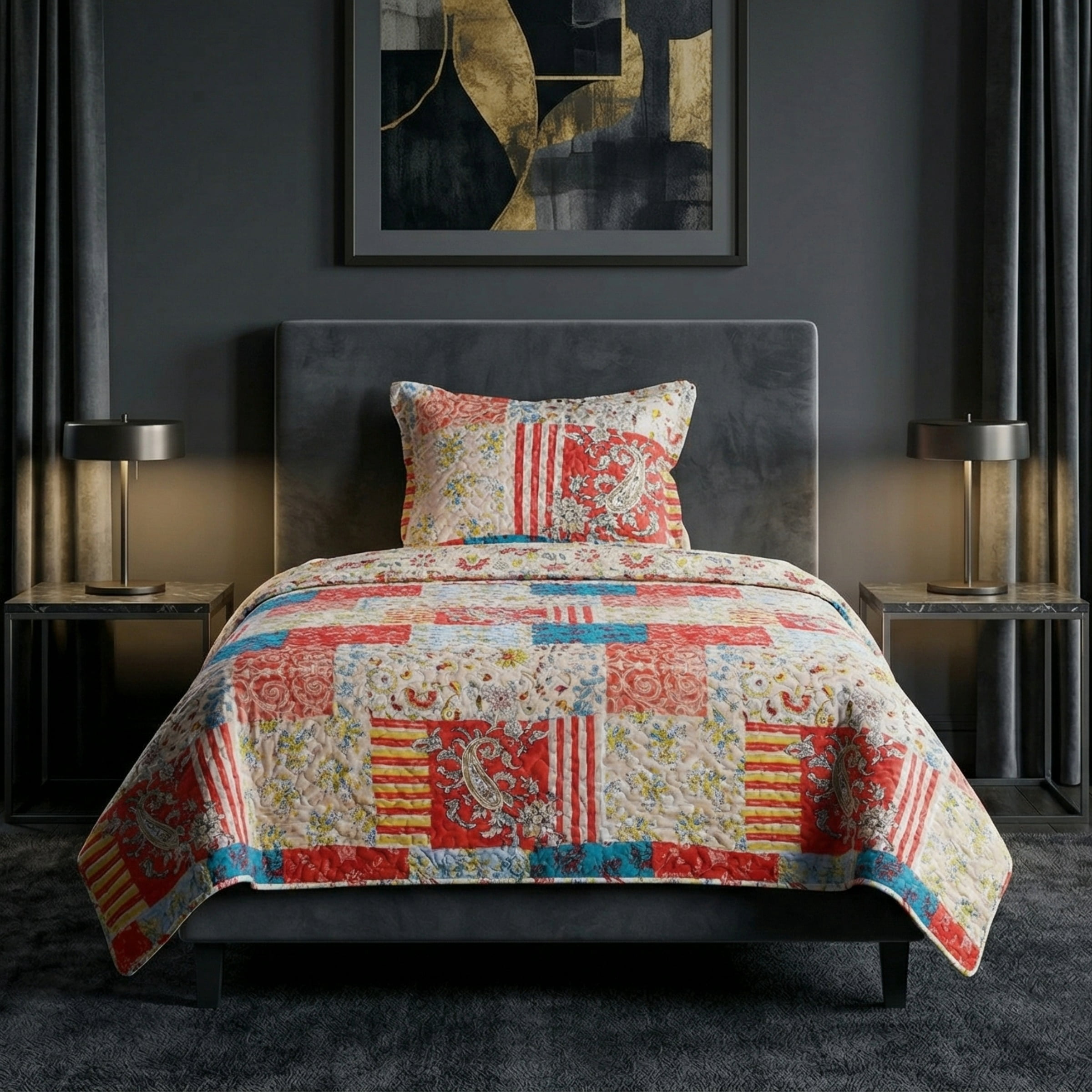 Patchwork Set Lavish Home 2-Piece Mallory Classic Patchwork Twin Quilt Set with Sham ...