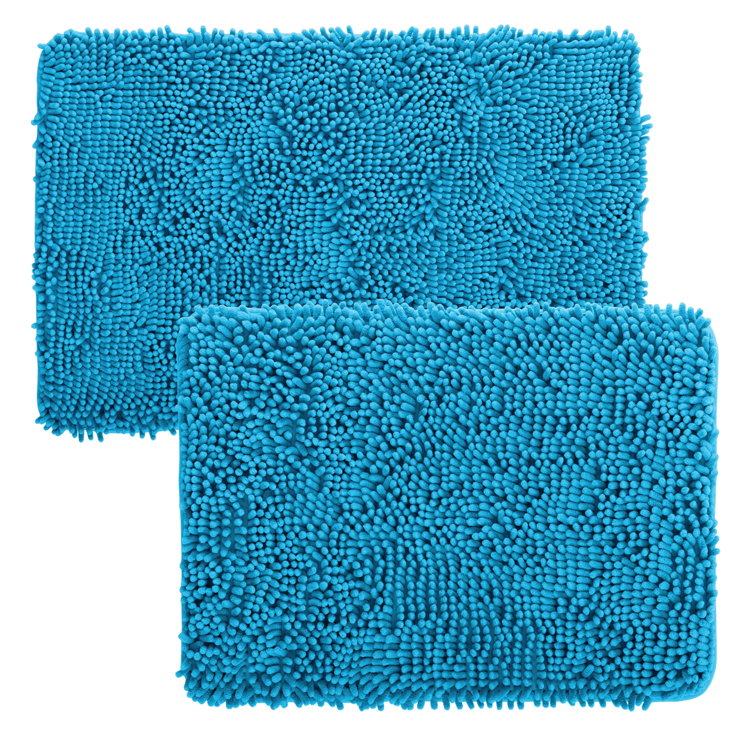Lavish Home 2-Piece Memory Foam Bath Mat Set with Non-Slip Base (Blue)