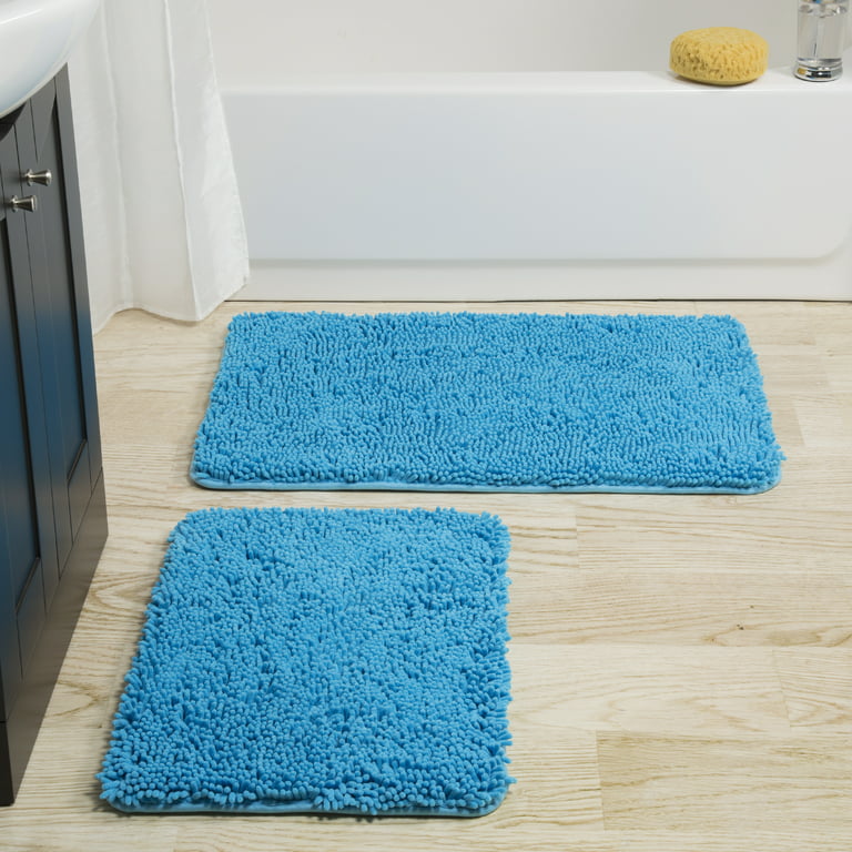 Bathroom Rug Set of 2 – Memory Foam Bathmats with Embossed Coral Fleece Top  – Non-Slip Absorbent Rugs for Shower or Laundry by Lavish Home (Brown)