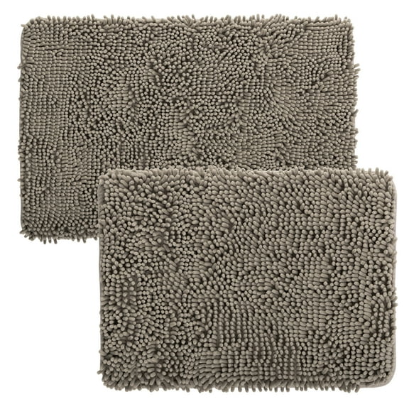 Lavish Home 2-Piece Chenille Memory Foam Bathroom Rugs Set (Gray)