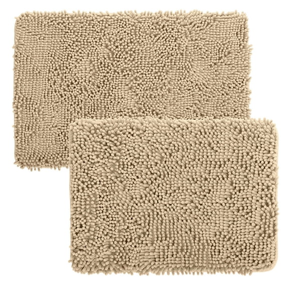 Lavish Home 2-Piece Memory Foam Bath Mat Set with Non-Slip Base (Ivory)