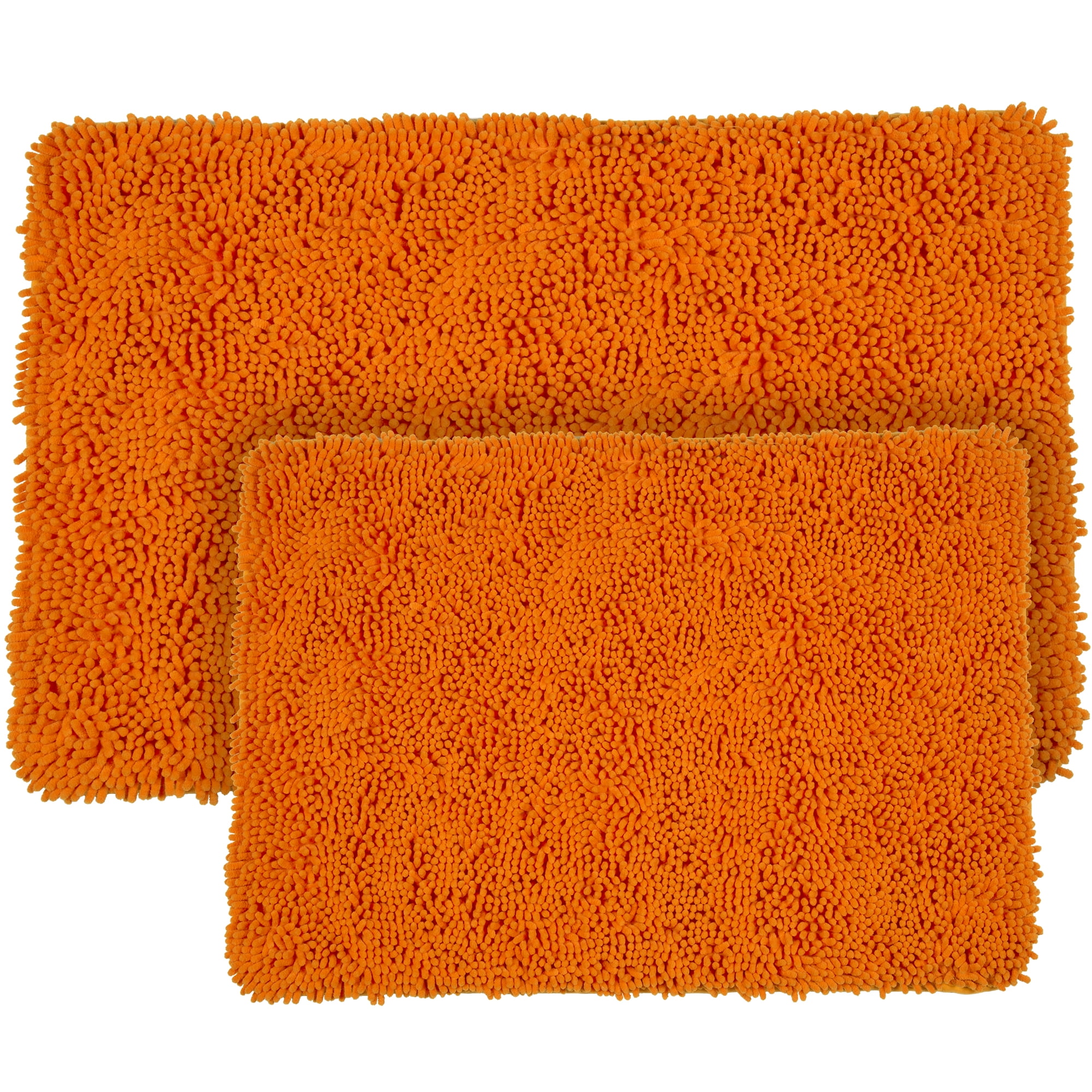 Lavish Home 2-Piece Memory Foam Bath Mat Set with Non-Slip Base (Orange) 