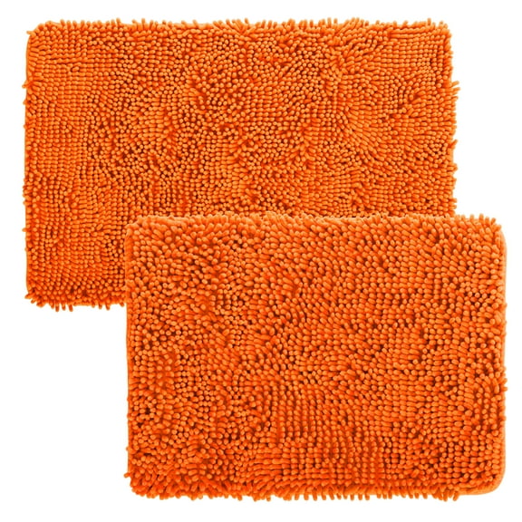 Lavish Home 2-Piece Memory Foam Bath Mat Set with Non-Slip Base (Orange)