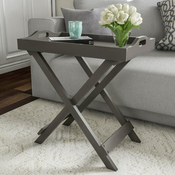 Lavish Home Folding TV Tray Table - Contemporary Side Table with Removable Tray Top (Gray)