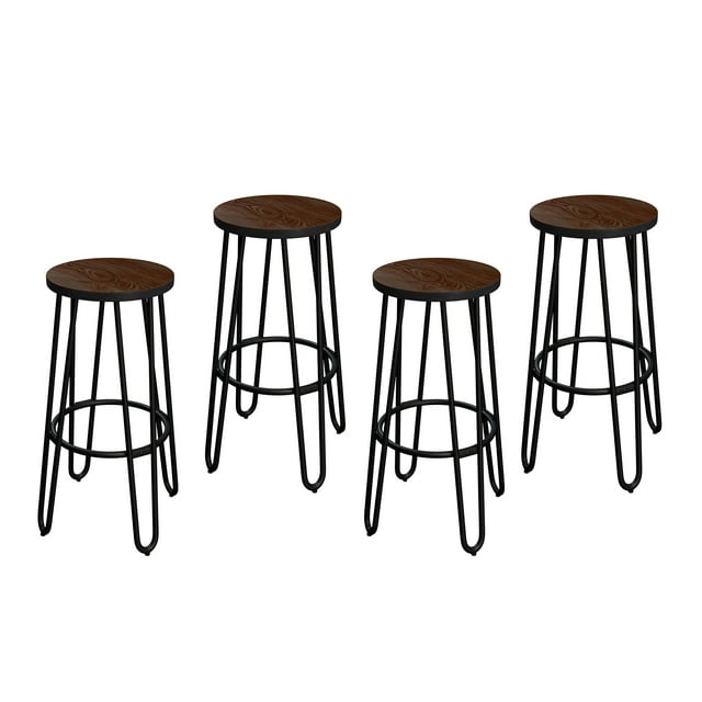 Lavish Home 24-Inch Barstools with Hairpin Legs, Dark Walnut, Set of 4