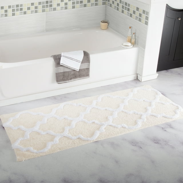 Lavish Home 24 x 60 Inch Bathroom Rug - Non Slip Cotton Bath Mat (Beige ...