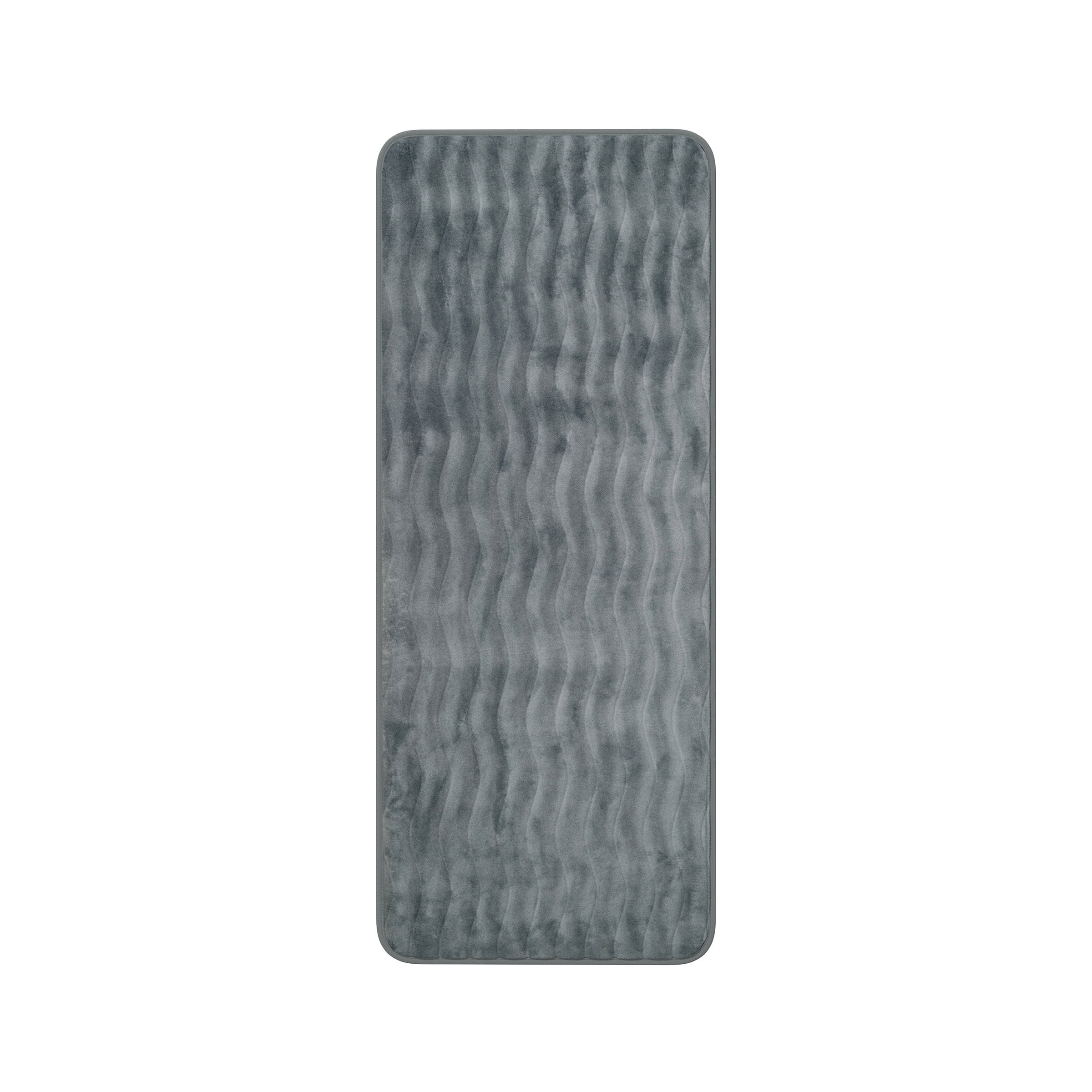 Lavish Home 24x59 Microfiber Memory Foam Bathroom Mat with Wave Pattern (Platinum)