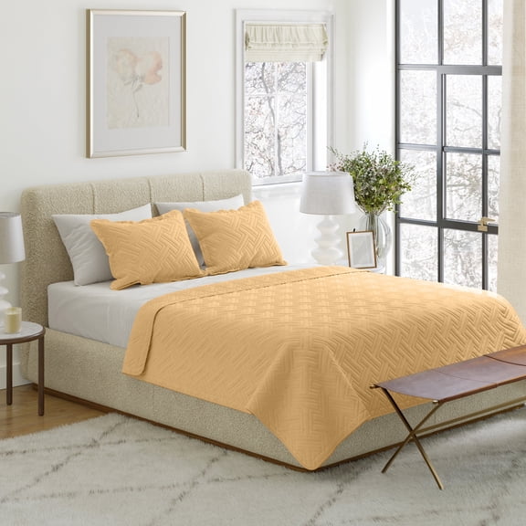 Lavish Home 2PC Twin Quilt Set - Twin Bedspread and Pillow Sham (Yellow)
