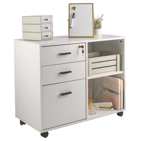 Lavish Home 3 Drawer File Cabinet with 3 Storage Drawers and Adjustable Shelf (White)