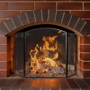Lavish Home 3 Panel Foldable Black Fireplace Screen - Arched Fireplace Gate with Classic Leaf Motif Protective Mesh