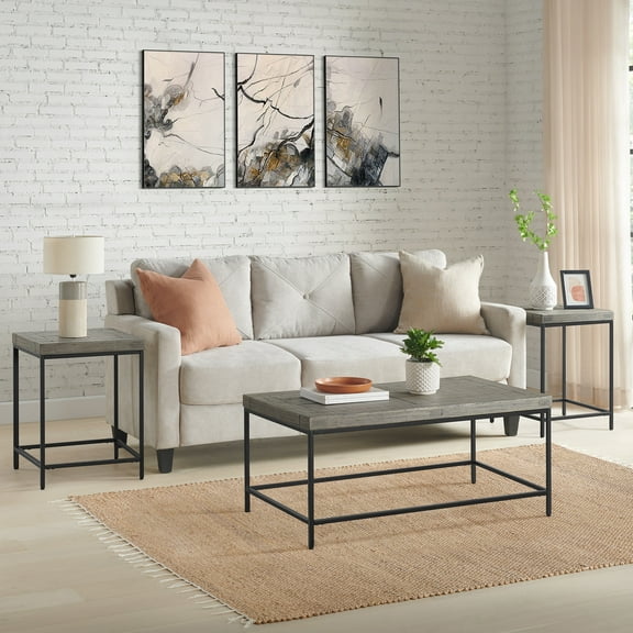 Lavish Home 3-Piece Coffee Table Set with 2 Matching Side Tables (Gray)