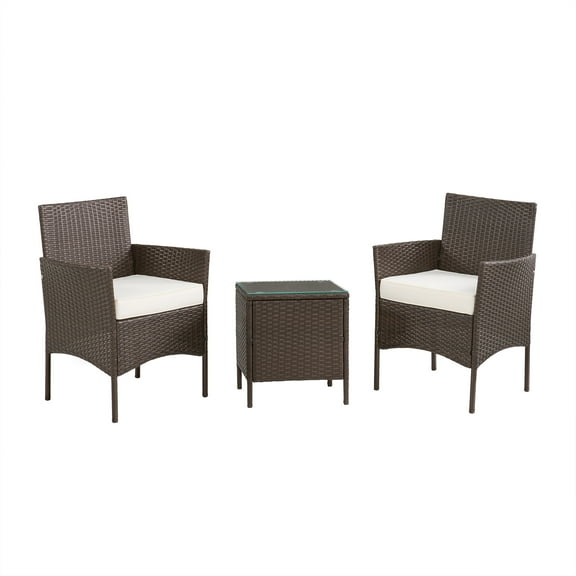Lavish Home 3-Piece Cushioned Rattan Outdoor Patio Furniture Set, Brown