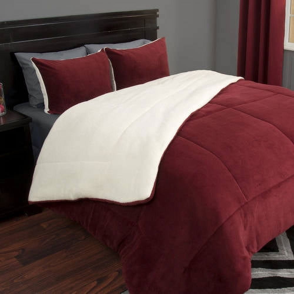 Lavish Home 3-Piece King Size Comforter Set – Cozy Sherpa Bedding, Burgundy