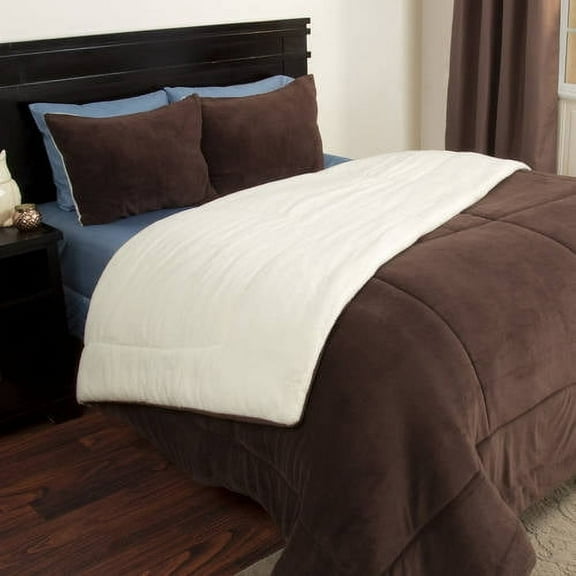 Lavish Home 3-Piece King Size Comforter Set – Cozy Sherpa Bedding, Chocolate