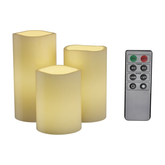 Lavish Home 3-Piece Battery Operated Candles Set - LED Flameless Candles Battery Operated with Remote (White)