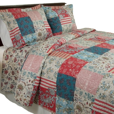 Lavish Home 3-Piece Mallory Patchwork Full/Queen Quilt Set with 2 Shams