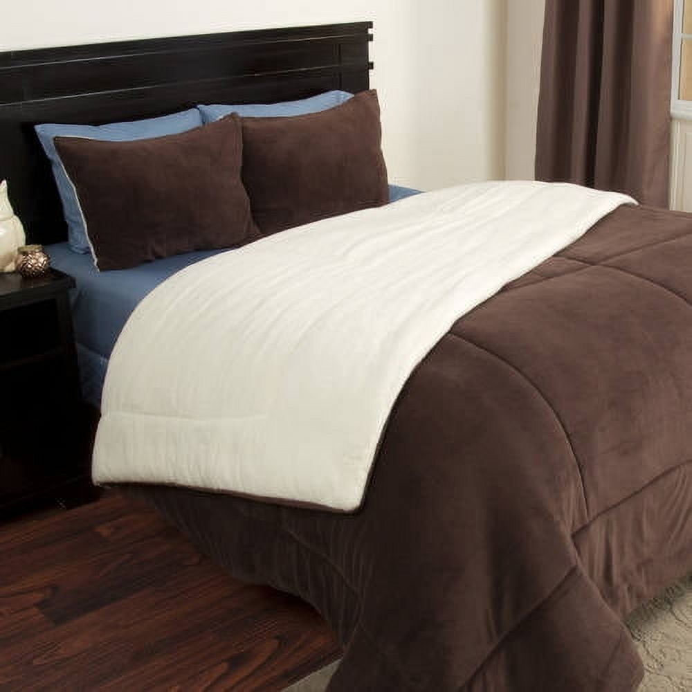 Lavish Home 3-Piece Sherpa Full/Queen Bedding Comforter Set, Chocolate ...
