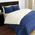 thumbnail image 1 of Lavish Home 3-Piece Sherpa Full/Queen Bedding Comforter Set, Navy-Blue, 1 of 4