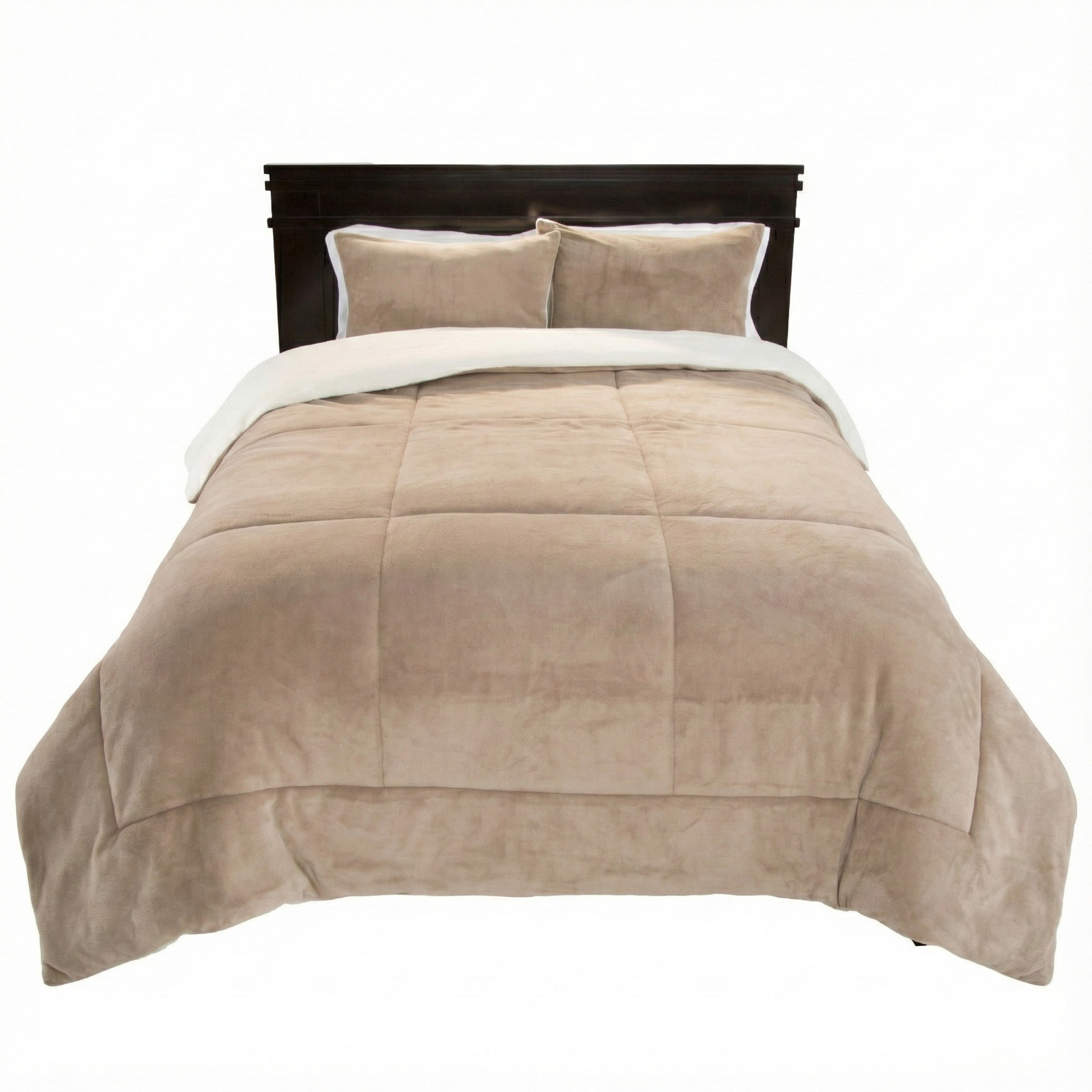 Lavish Home Full/Queen Comforter Set - 3-Piece Sherpa and Fleece Bedspread with Pillow Shams Bedding Comforter Set, Taupe
